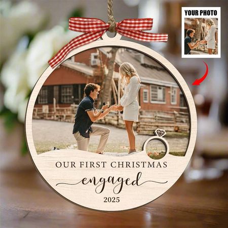 Our First Christmas Engaged - Custom Photo Keepsake Ornament
